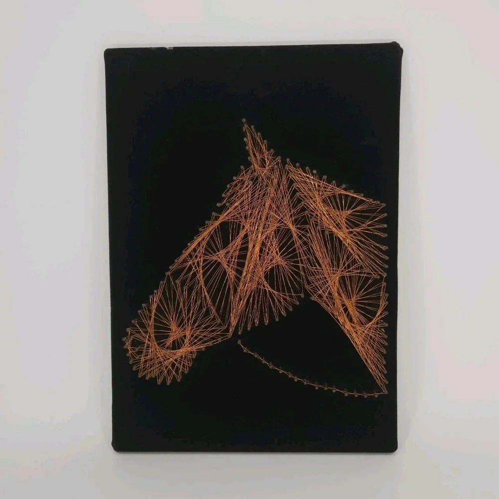 Vintage String Nail Art Wall Copper Wire Horse head 15 X11 1970S Retro